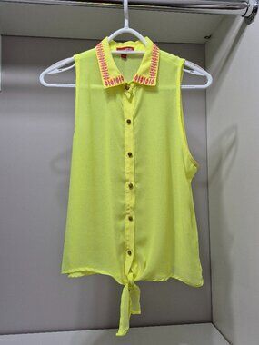 Bongo - Florescent yellow cool sheer sleeveless summer blouse